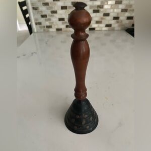 Vintage brass School hand bell with wooden handle-etched
